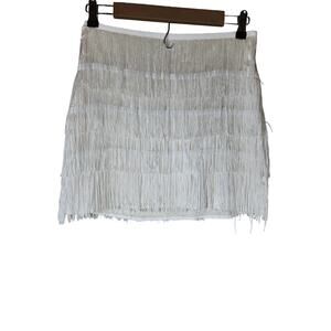 LE LIS White A-Line "Welcome to the Party" Fringe Lined Skirt SZ M